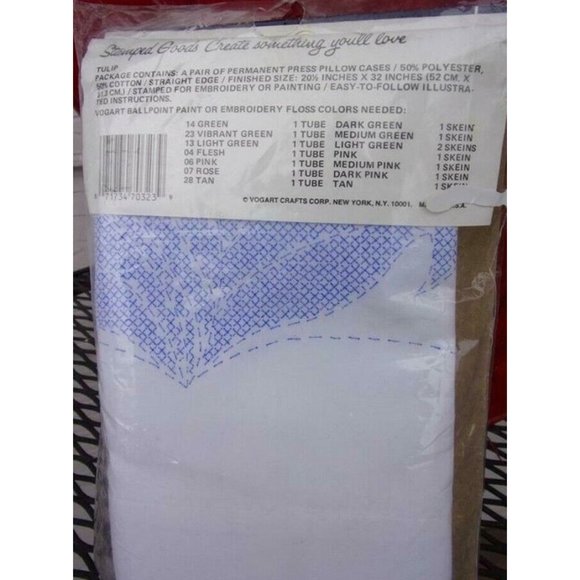 New Vogart Crafts Pair of Pillow Cases #8703W Tulip 20.5" x 32" Craft Hobby - Picture 2 of 2